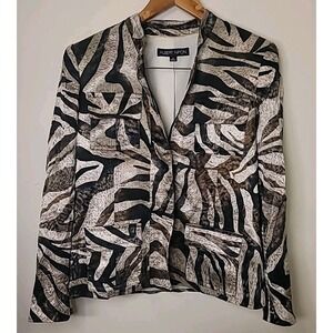 Women's 100%‎ Silk Jacket Full Zip Zebra Print Animal colorful Sz 12 Large